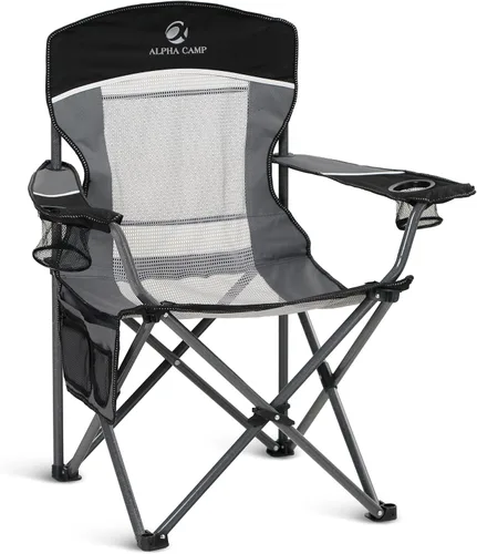 Vista 11 de ALPHA CAMP Silla de Camping Plegable de Gran Tamaño, Soporte Resistente de 450 LBS, Marco de Acero Plegable, Silla con Brazos Acolchados