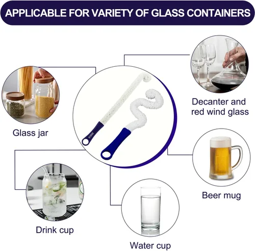 Vista 5 de KUWAN Cepillo de limpieza de botellas multifunción para el hogar, estropajo flexible para botellas para algunos decantadores, copas, vasos