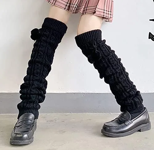 Vista 3 de NUFIWI Harajuku - Calcetines largos de punto gótico Lolita japonesa, polainas, polainas góticas hasta la rodilla, calcetines de invierno