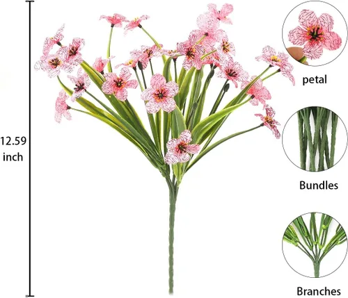 Vista 3 de Flores artificiales para exteriores, 12 racimos de flores artificiales resistentes a los rayos UV, utilizadas para decoración (rosa)