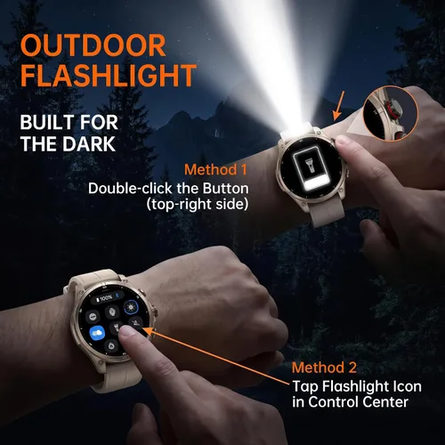 Vista 7 de SOUYIE Reloj inteligente GPS para hombres, pantalla AMOLED de 1.43 pulgadas Beige