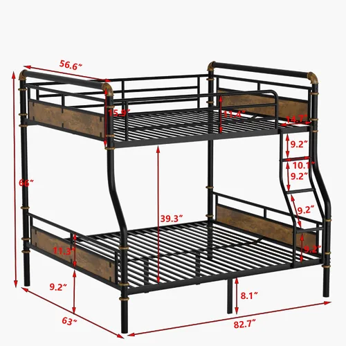 Vista 2 de KEIKI Litera desmontable de metal tamaño matrimonial XL con escaleras, cabecera de MDF y barandilla, literas modernas con listones sólidos,