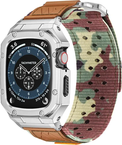 Vista 14 de BAITEYOU Correa con Funda Compatible con Apple Watch Series 6 5 4 SE 3 2 1 44mm 42mm, Correa de Nylon con Funda Resistente de Acero Inoxidable