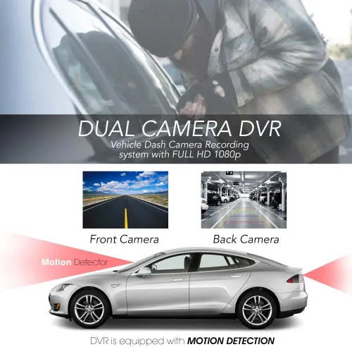Vista 5 de Pyle PLDVRCAM74 - Monitor DVR de visión trasera digital de 1.5 pulgadas, sistema de grabación de video de doble cámara en Full HD 1080p con monitor