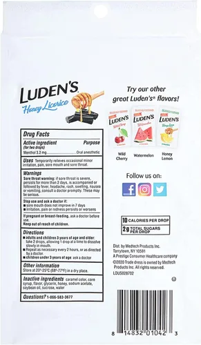 Vista 8 de Luden's Honey Regaliz - Gotas para la garganta para la tos Pastilla de mentol/anestésico oral 30 unidades por paquete Paquete de 2