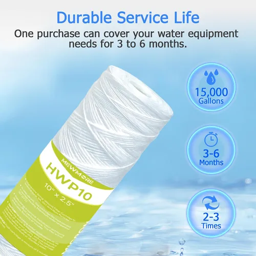 Vista 6 de Cartucho de filtro de agua de 5 micrones para toda la casa, filtros de sedimentos para heridas de cuerda para agua de pozo, reemplazo universal