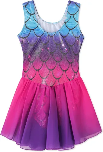 Vista 2 de EQSJIU Leotardo de ballet con falda tutú para niñas, para baile, gimnasia, niños pequeños, vestido de fiesta con copos de nieve brillantes