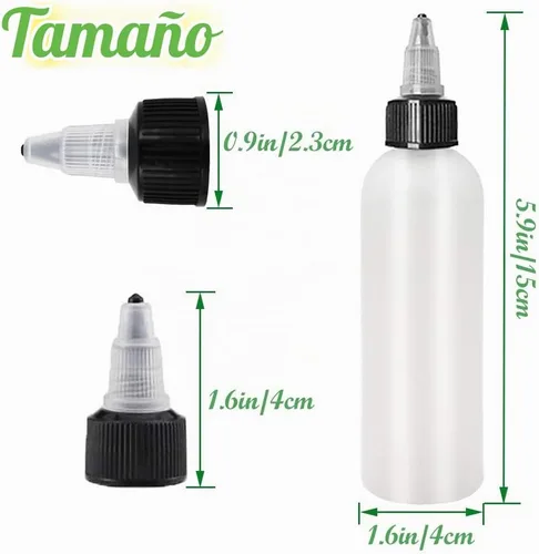 Vista 2 de Muiyaneq Paquete de 20 unidades de botellas de plástico Boston de 4 oz/120 ml con tapa de rosca, botellas LDPE blancas para líquidos, tintas