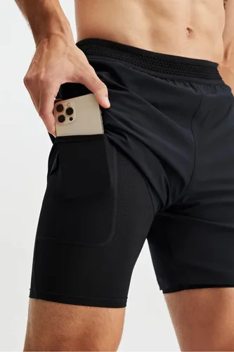 Vista 2 de Fabletics The Fundamental - Pantalón corto para hombre (forro), entrenamiento, correr, entrenamiento, gimnasio, yoga, ultraligero, atlético