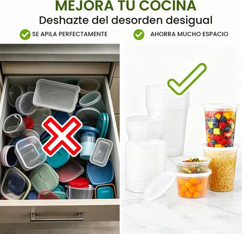Vista 4 de TashiBox 24 juegos de recipientes de plástico con tapas, 8 onzas, 16 onzas, 32 onzas, 8 juegos cada uno, recipientes herméticos para almacenamiento