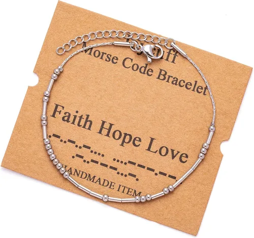 Vista 178 de JoycuFF Pulseras inspiradoras de código morse para mujeres, cuentas de plata, joyería con mantra de motivación, regalos para ella