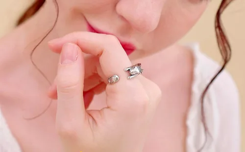 Vista 2 de ELBLUVF 925 Sterling Silver Bunny Rabbit Animal Adjustable Ring Jewelry for Women