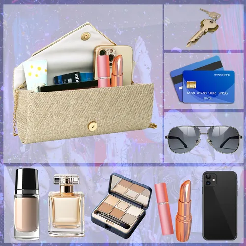 Vista 4 de Bolsos de mano para mujer, Bolso de sobre de noche con cadena desmontable, elegancia brillante