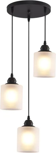 Vista 11 de Lámpara colgante industrial con pantalla de cristal, color negro mate, iluminación colgante ajustable estilo retro industrial, luz colgante, lámpara