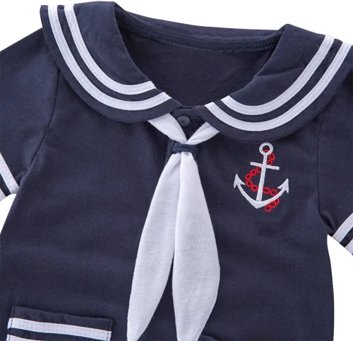 Vista 3 de XM Nyan May's Baby - Mameluco de rayas marinero para niños pequeños