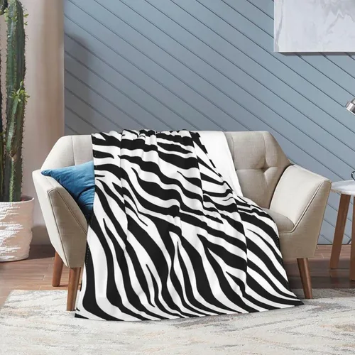 Vista 6 de Manta de microfibra ultrasuave con estampado de cebra, manta de microfibra de lujo para todas las estaciones, manta cálida para ropa de cama, sofá