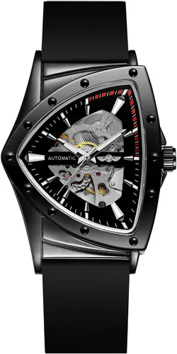 Vista 2 de FORSINING Reloj de pulsera mecánico triangular impermeable para hombre con correa de silicona