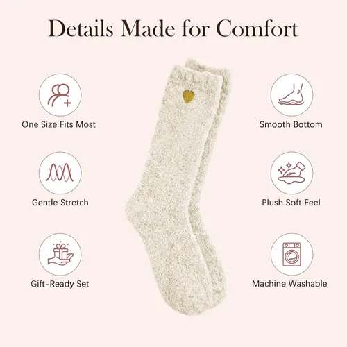 Vista 5 de Fuzzy Socks for Women 2 Pairs Winter Cozy Fluffy Socks Gifts for Women 2-pack White & White