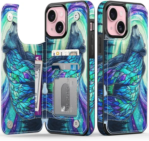 Vista 43 de FUNMIKO Funda tipo cartera para iPhone 13 con tarjetero, bloqueo RFID, protección de grado militar y obras de arte impresas con rayos UV, cierre