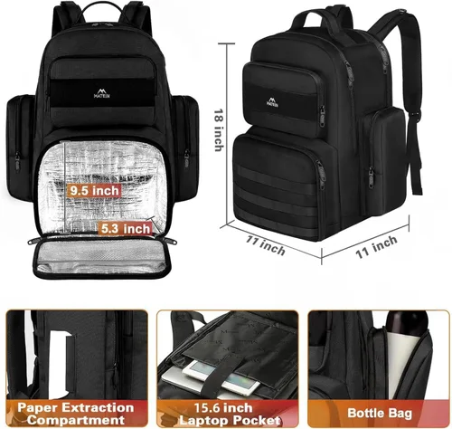 Vista 3 de MATEIN Mochila de almuerzo para hombres de trabajo, mochila táctica de 15.6 pulgadas con compartimento para el almuerzo, mochilas grandes para Negro