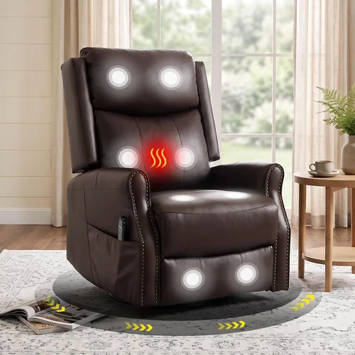 Vista 15 de Faux Leather Manual Swivel Rocker Recliner Chair, Vibration Massage, Beige