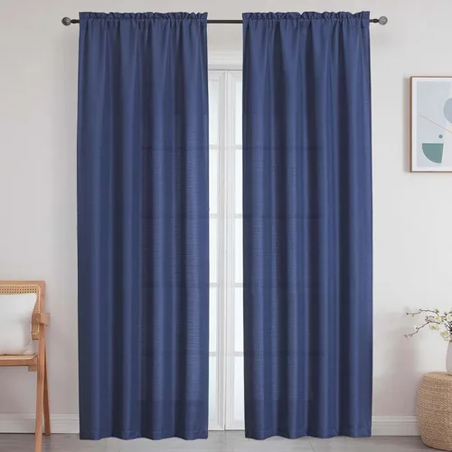 Vista 13 de Cortinas de lino para dormitorio y sala de estar de 96 pulgadas de largo, juego de 2 paneles, con bolsillo para cortinero, filtrado de luz, textura