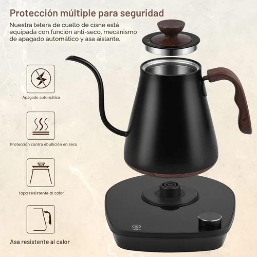 Vista 5 de Hervidor eléctrico de cuello de cisne, control inteligente de temperatura, interior de acero inoxidable, calentamiento rápido, para café de filtro