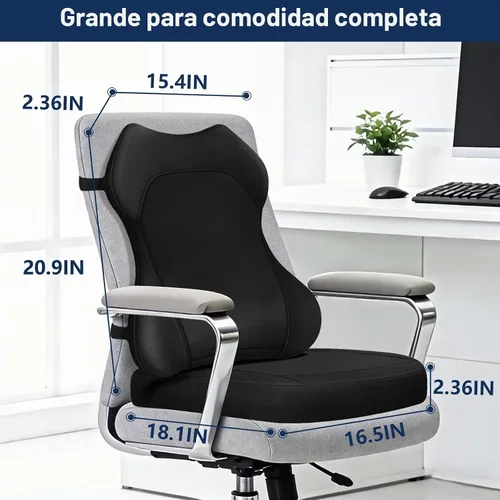 Vista 2 de Cojín de asiento, almohada de apoyo lumbar para silla de oficina, almohada ergonómica de espuma viscoelástica para respaldo, cojín de espuma de alta