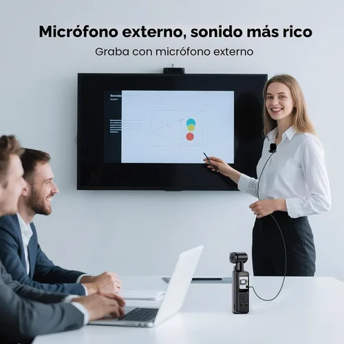 Vista 4 de BOBLOV Cámara corporal 5K con micrófono, cámara de vlogging W5, 5K/15FPS y 4K/60FPS con lente giratoria de 270°, soporte de micrófono externo