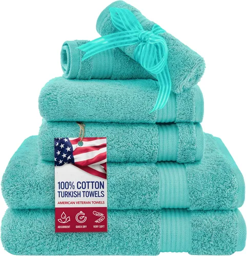 Vista 71 de Juego de toallas American Veteran Towel, de lujo, 6 piezas de algodón 100 % turco para máxima suavidad y absorción, para hotel y spa