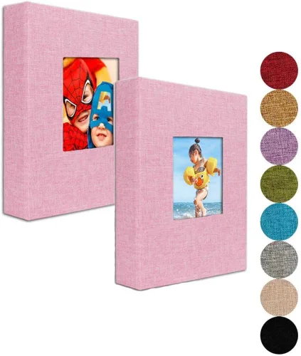 Vista 8 de GPIRAL Álbum de fotos pequeño de 4 x 6 pulgadas, páginas transparentes, cubierta de lino con ventana frontal, paquete de 2, cada álbum con capacidad