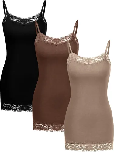 Vista 9 de 3 piezas de camisolas largas para mujer con encaje, camisetas sin mangas con cuello, camisolas ajustables con tirantes de espagueti y ribete de 12