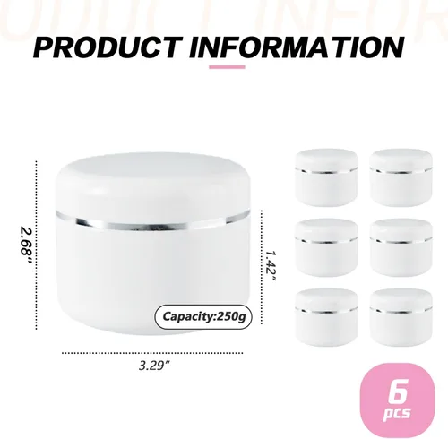 Vista 2 de 6 unidades de 8.5 fl oz/8 oz blanco vacío plástico cosméticos contenedores con tapa redonda para crema facial DIY exfoliante corporal máscara loción