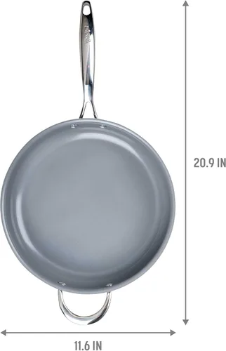 Vista 3 de Goodful Sartén de cerámica antiadherente de 4 cuartos de galón con tapa, ollas y sartenes aptas para lavavajillas, mango de acero inoxidable de Rubor