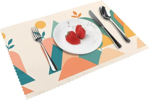 Vista 9 de Rectangular Placemats Set of 4, Heat Resistant Dusk Carnation Printed Kitchen Dining Table Mats