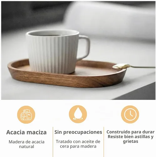 Vista 3 de Vandroop Mini bandeja de madera de acacia, bandeja de té y mesa de café 7.9