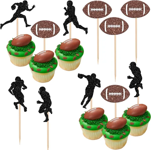 Vista 15 de 36 piezas de adornos para cupcakes de pelota de rugby, trofeo de fútbol americano, selecciones de cupcakes de fútbol americano, decoración