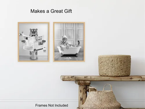 Vista 5 de Juego de decoración de baño de tigre, juego de baño para niños, hombres y mujeres, divertido arte de pared de baño, decoración de pared de baño