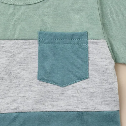 Vista 5 de Ropa para bebé niño pequeño, trajes de verano de manga corta, camiseta de retazos y pantalón con bolsillo, conjunto de 2 piezas, 12 meses a 4 años