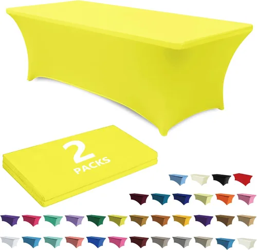 Vista 24 de ABCCANOPY - Paquete de 2 manteles elásticos de elastano de 4 pies Fitted, Washable and Wrinkle Resistant Table Protector for Wedding