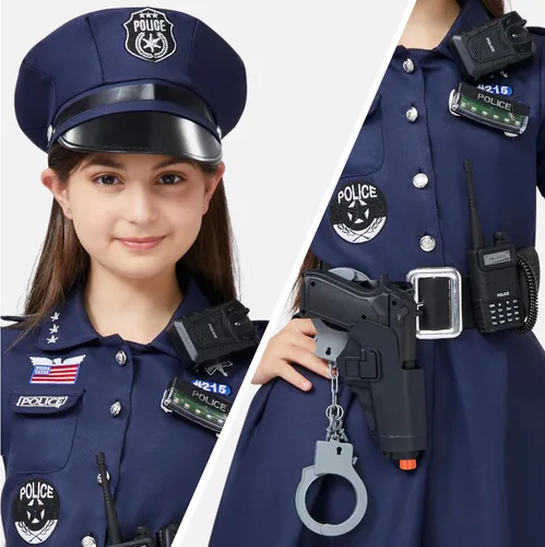 Vista 4 de Spooktacular Creations Police Officer Costume for Girls, Kids Police Costume Cop Dress Outfit Set for Theme Parties