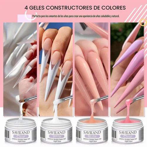 Vista 2 de SAVILAND Builder - Kit de gel para uñas, juego de colores blanco y rosa transparente Includes 100 Nail Forms, Brush, Base & Top Gel, For Nail Kit