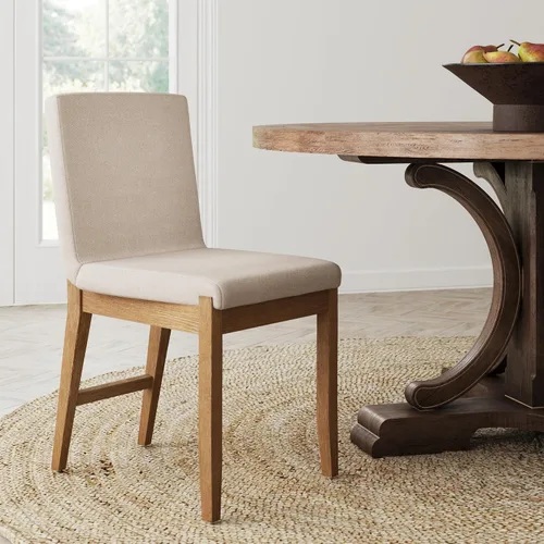 Vista 12 de Nathan James Gracie - Silla de comedor moderna con cojín, silla de comedor tapizada con marco de madera maciza, color marrón claro, juego de 2