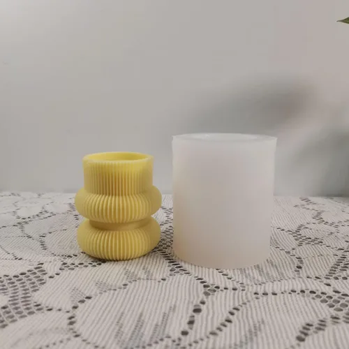Vista 6 de Molde de silicona para velas a rayas de barril Molde de jabón para velas de pilar geométrico, molde de fondant, molde para hornear pastel