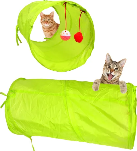 Vista 2 de Youngever 24 juguetes para gatos juguetes surtidos, túnel de 2 vías, plumas para gatos – juguete interactivo de plumas esponjoso ratón, pelotas