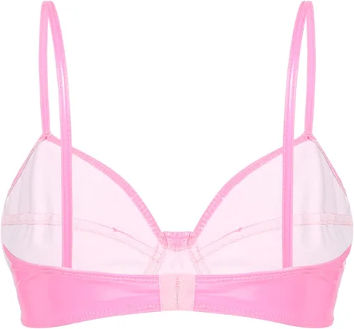 Vista 2 de Yartina Sujetador de piel de charol para mujer, con aspecto mojado, bralette inalámbrico, top corto, lencería para fiestas y clubes