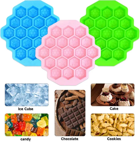 Vista 4 de 3 piezas de moldes de silicona de panal de abeja, XJMWXHFC moldes de chocolate de 19 cavidades, moldes de silicona de grado alimenticio