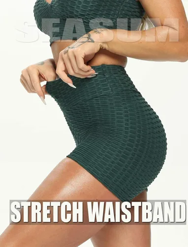 Vista 5 de SEASUM Pantalones cortos de entrenamiento para mujeres, leggings cortos brasileños, texturizados para glúteos, anticelulítico, pegados para levantar
