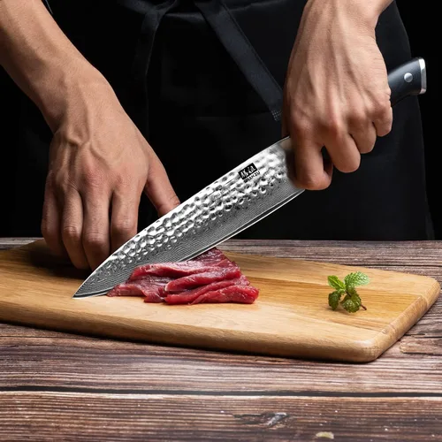 Vista 6 de SHAN ZU Chef Knife, 8 Inch Damascus Steel Knife Cuchillo de chef martillado