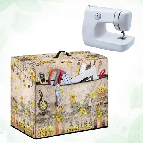 Vista 4 de Funda para máquina de coser de girasoles de otoño con prácticos bolsillos, cubierta protectora duradera acolchada contra el polvo, accesorios